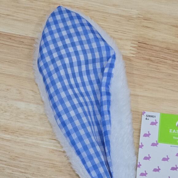 Easter Costume Cosplay Rabbit Bunny Ears Headband Blue White Plaid Wired - Picture 3 of 9